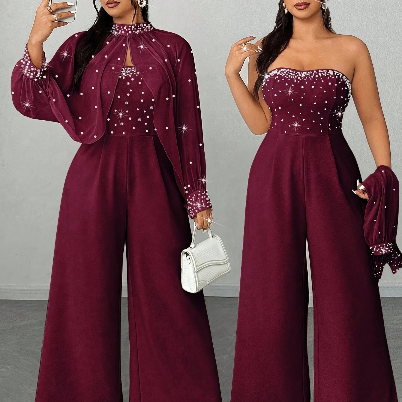 Combinaison-, pantalon ample, haut bustier, accompagné d'un châle