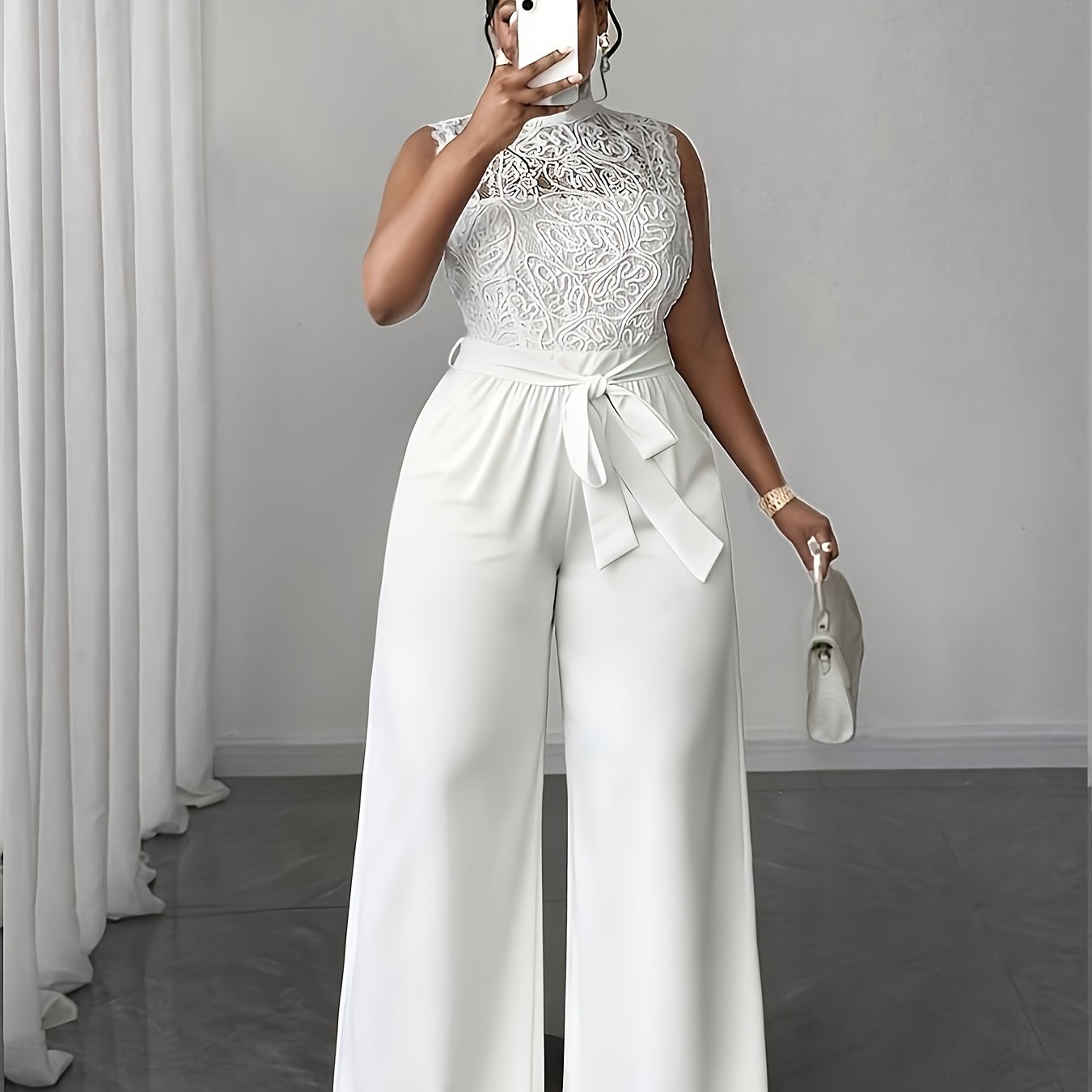 Combinaison femme élégant , col haute dentelle, Sans Manches