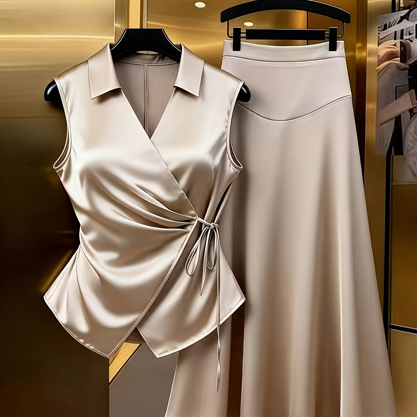 Ensemble Blouse Décontractée et Élégante pour Femmes de Grande Taille et Jupe évasée
