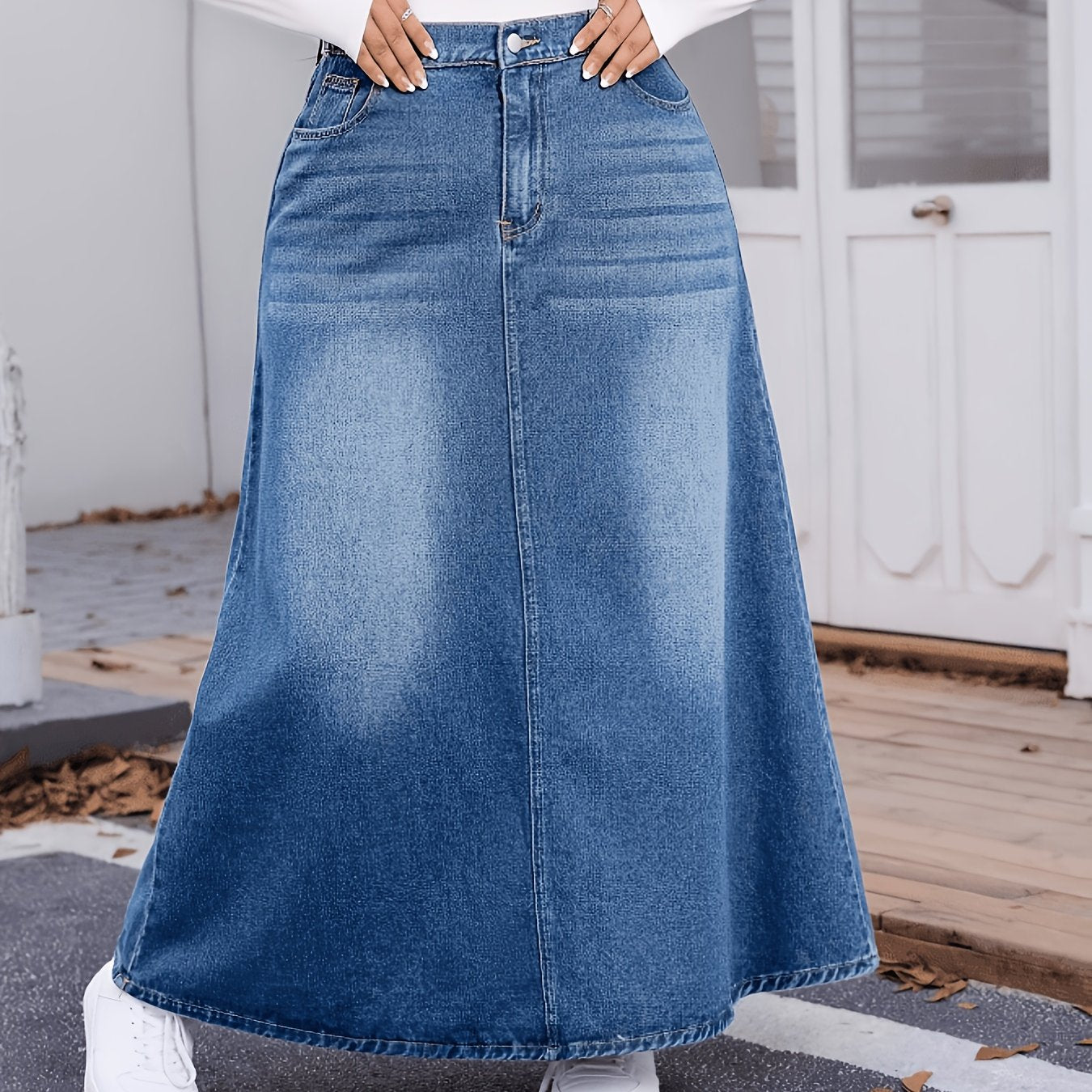Jupe en jean délavé , pour femme grande taille, style printanier