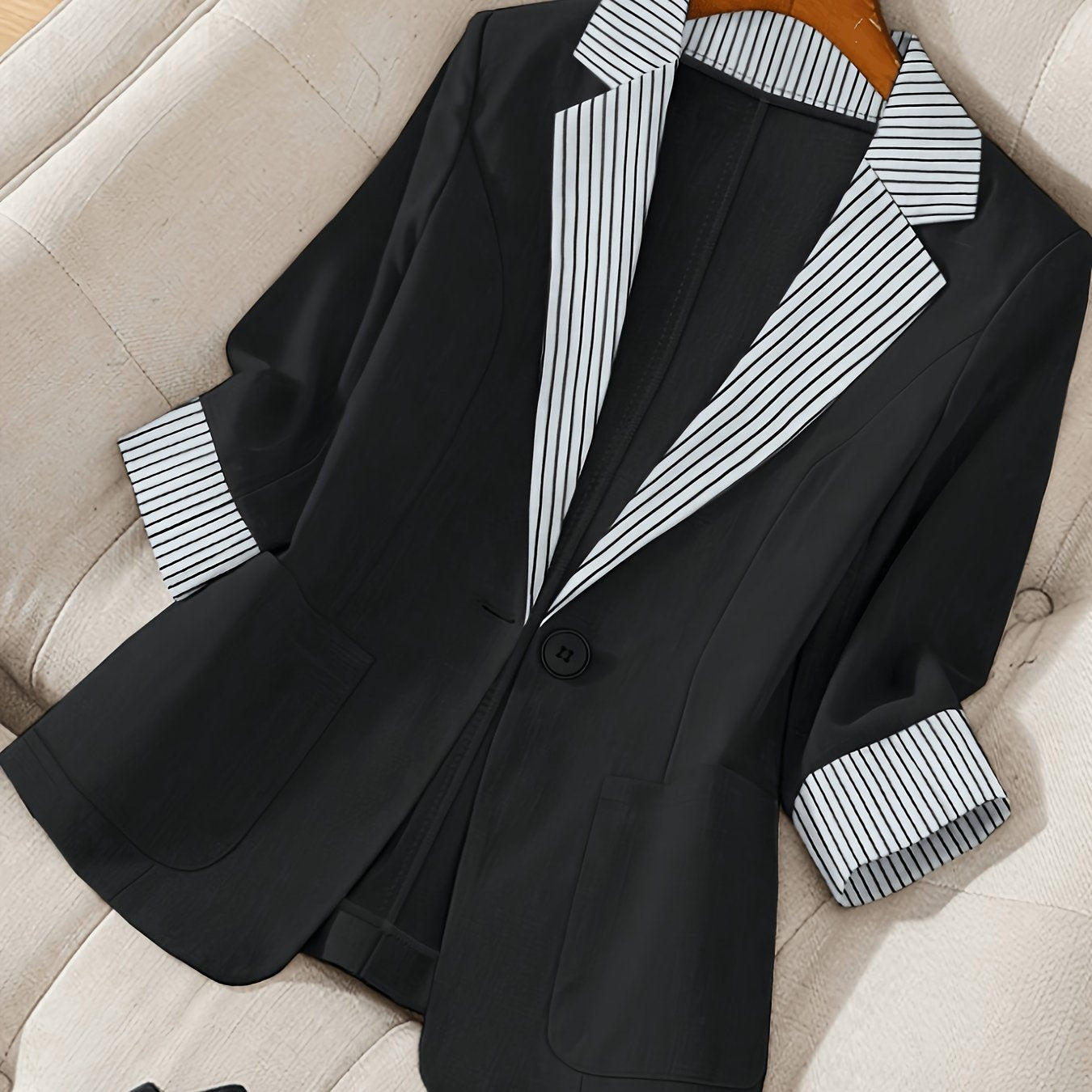 Blazer à manches longues rayées, taille grande