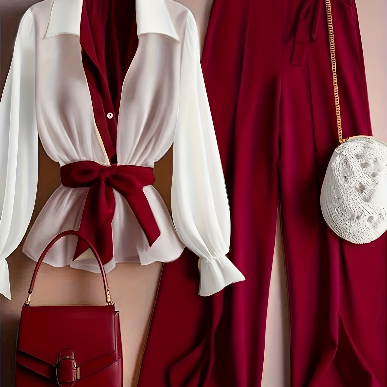Elégant ensemble pour femme grande taille, chemise et pantalon ample