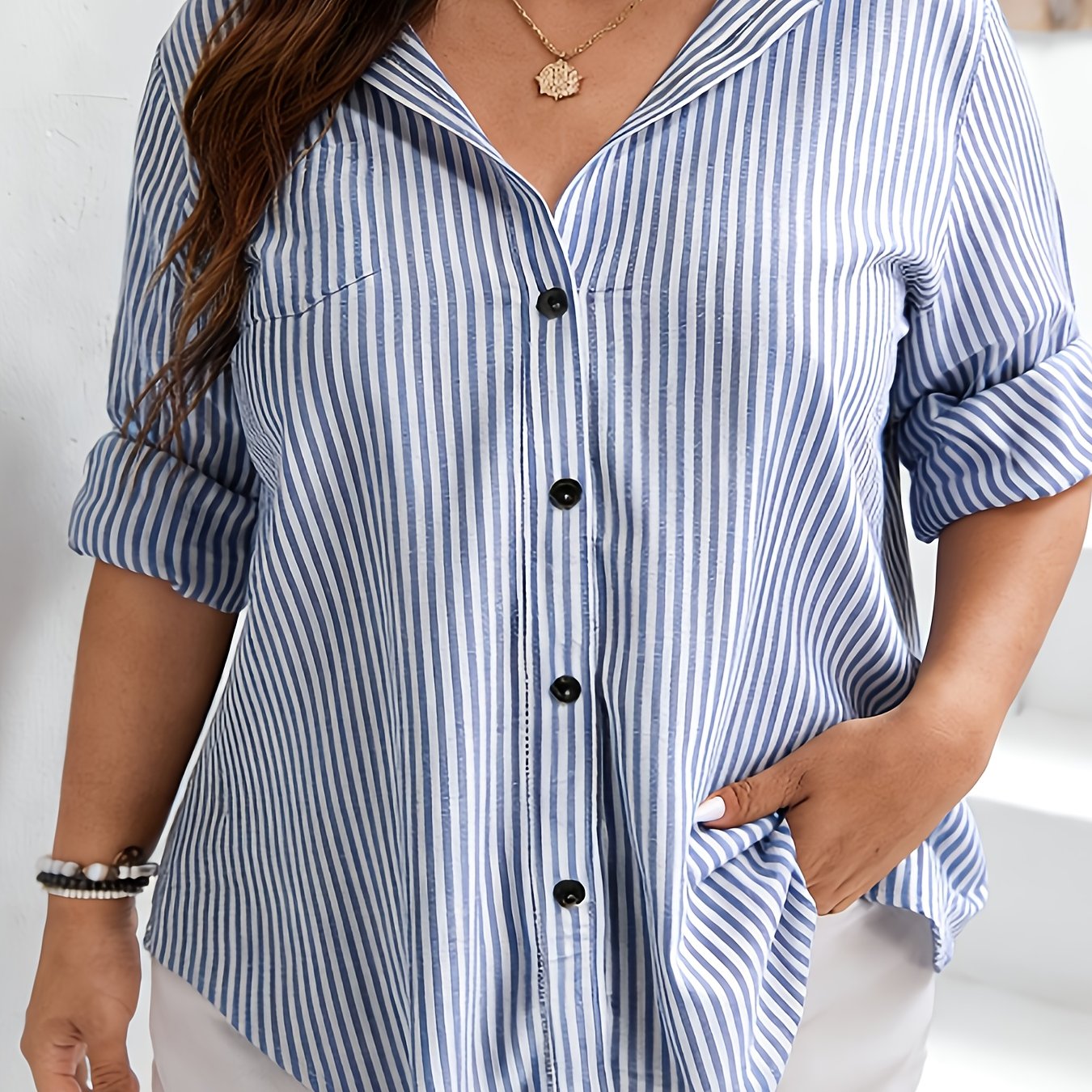 Chemise Rayée Anti- Plis Grande Taille