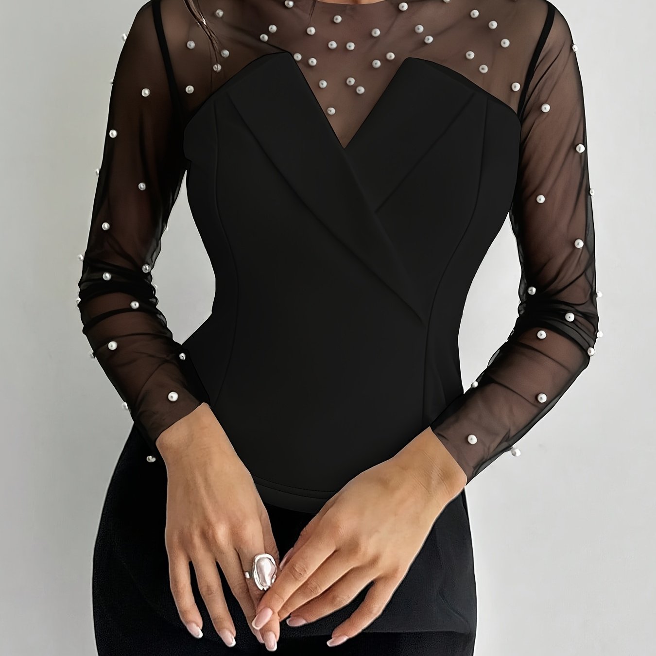 Chemise , veste perlée manches longues , femme grande taille