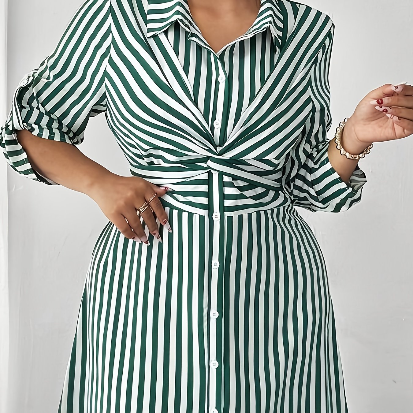 Robe Chemise rayée grande taille pour femme avec nœud, Mode Plus Size