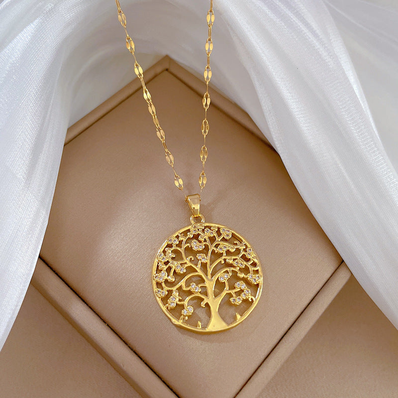 Pendentif arbre de vie pour femmes , en Zircon, pendentif grand arbre en acier inoxydable, bijoux.