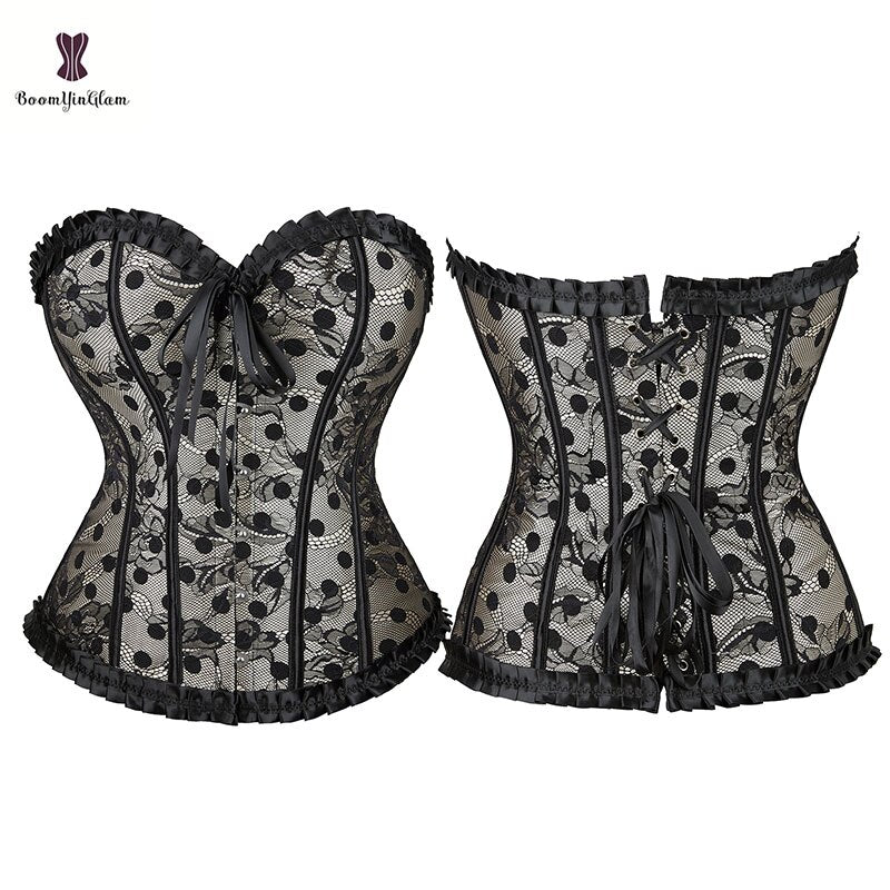 Corselet victorien à 6 broches en dentelle pour femme, Corset amincissant avec Corselet à pois