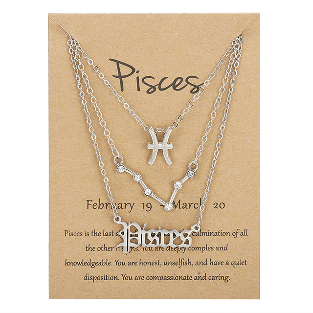 3 pièces/ensemble 12 signe du zodiaque collier pour femmes 12 Constellation pendentif chaîne ras du cou bijoux d'anniversaire avec carte en carton |.