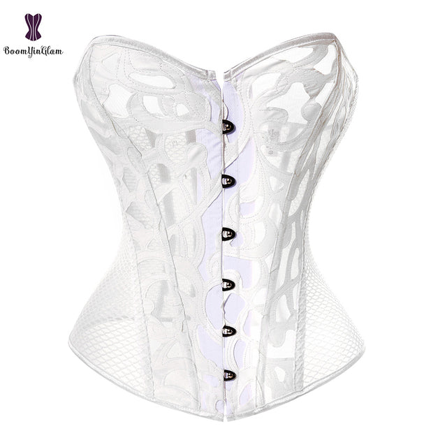 Corset Bustier Noir En Maille Transparente Pour Femmes.