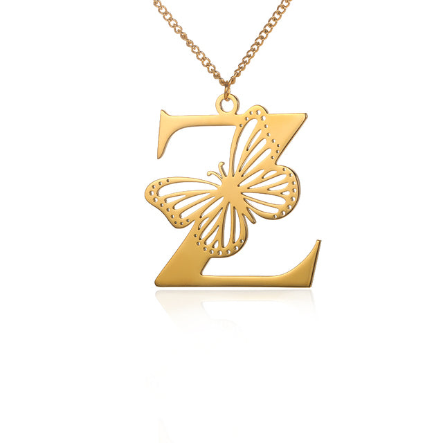 Colliers avec gros papillons pour femmes et filles, bijoux en acier inoxydable, chaîne avec pendentif Alphabet
