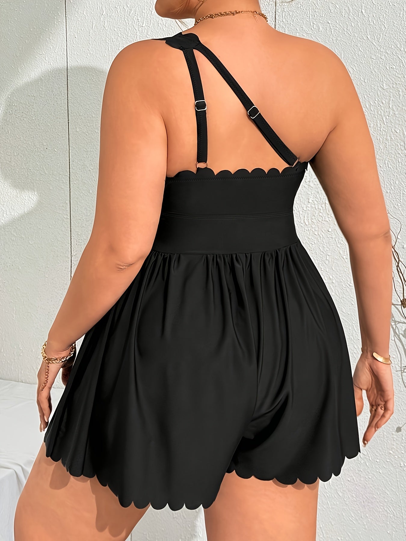 Maillot de bain élégant 1 pièce de couleur unie pour femme grande taille