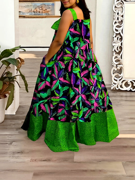 Robe Décontractée Imprimée Sans Manches, style Africain