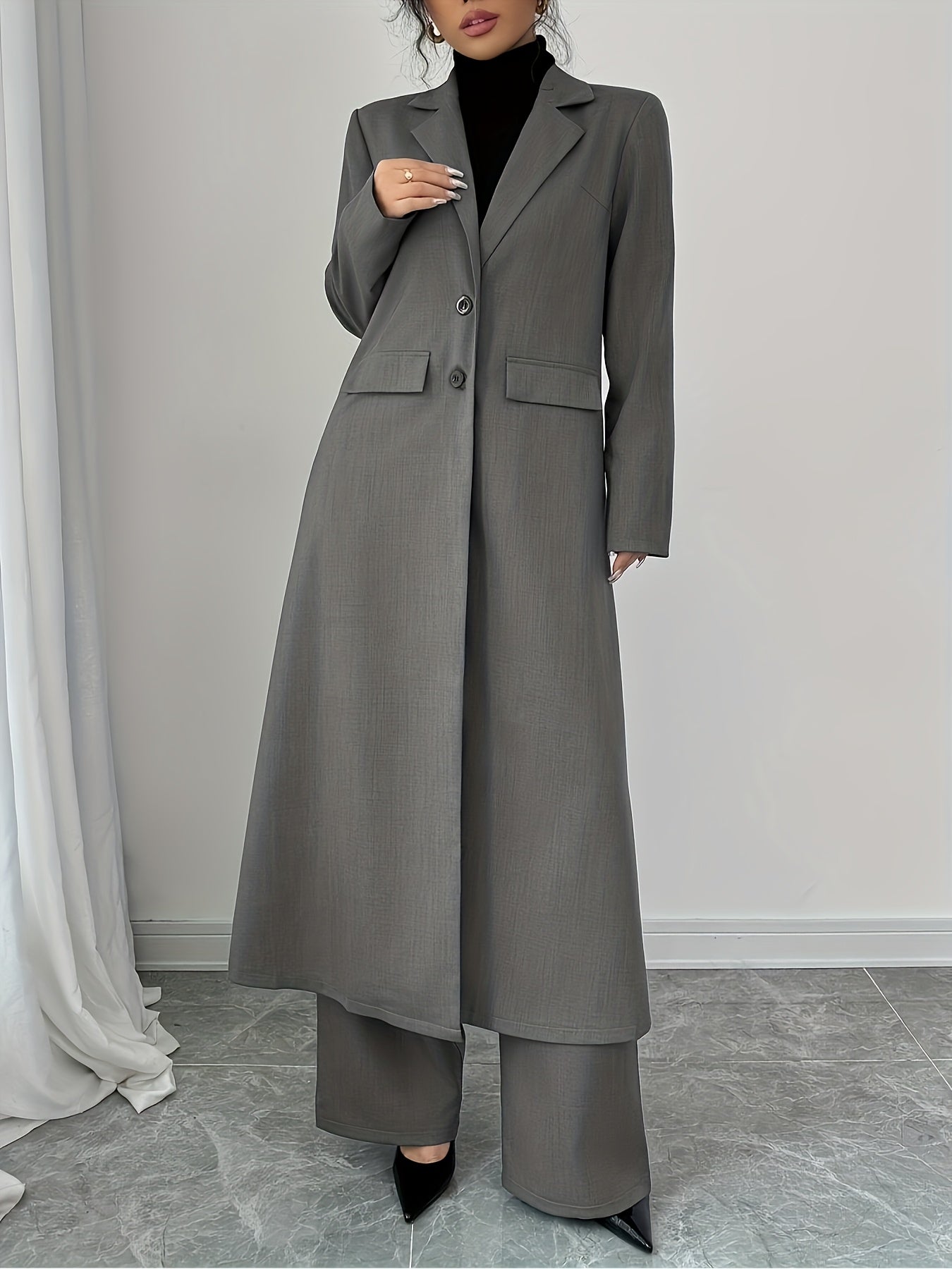 Blazer Long Uni pour femme grande taille ,et pantalon à pince large