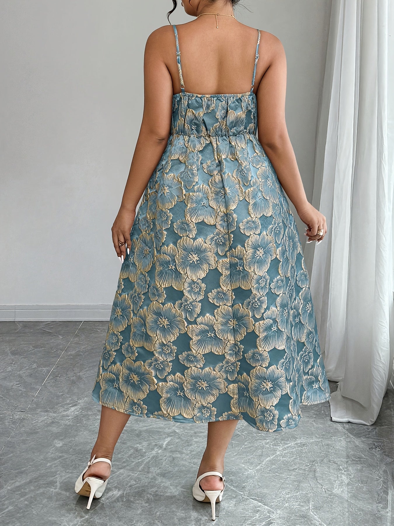 Robe grande taille pour femme, élégante, à bretelles spaghetti et col ras du cou - Robe longue sans manches, coupe droite, convient pour robe d'invitée de mariage, trajets professionnels, tenues de printemps-été, lavable en machine