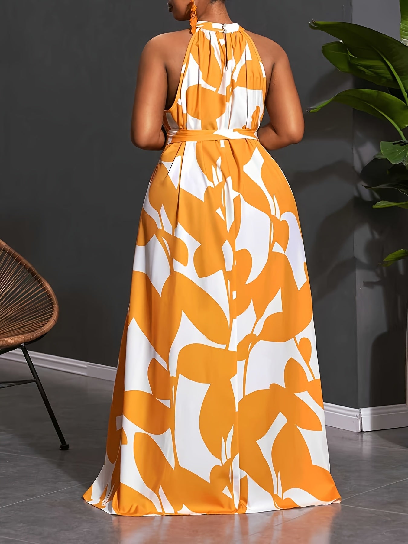 Robe Longue Ample Imprimée Sans Manches Épaules Dénudées, Convient pour les Vacances, les Rendez-vous, la Photographie