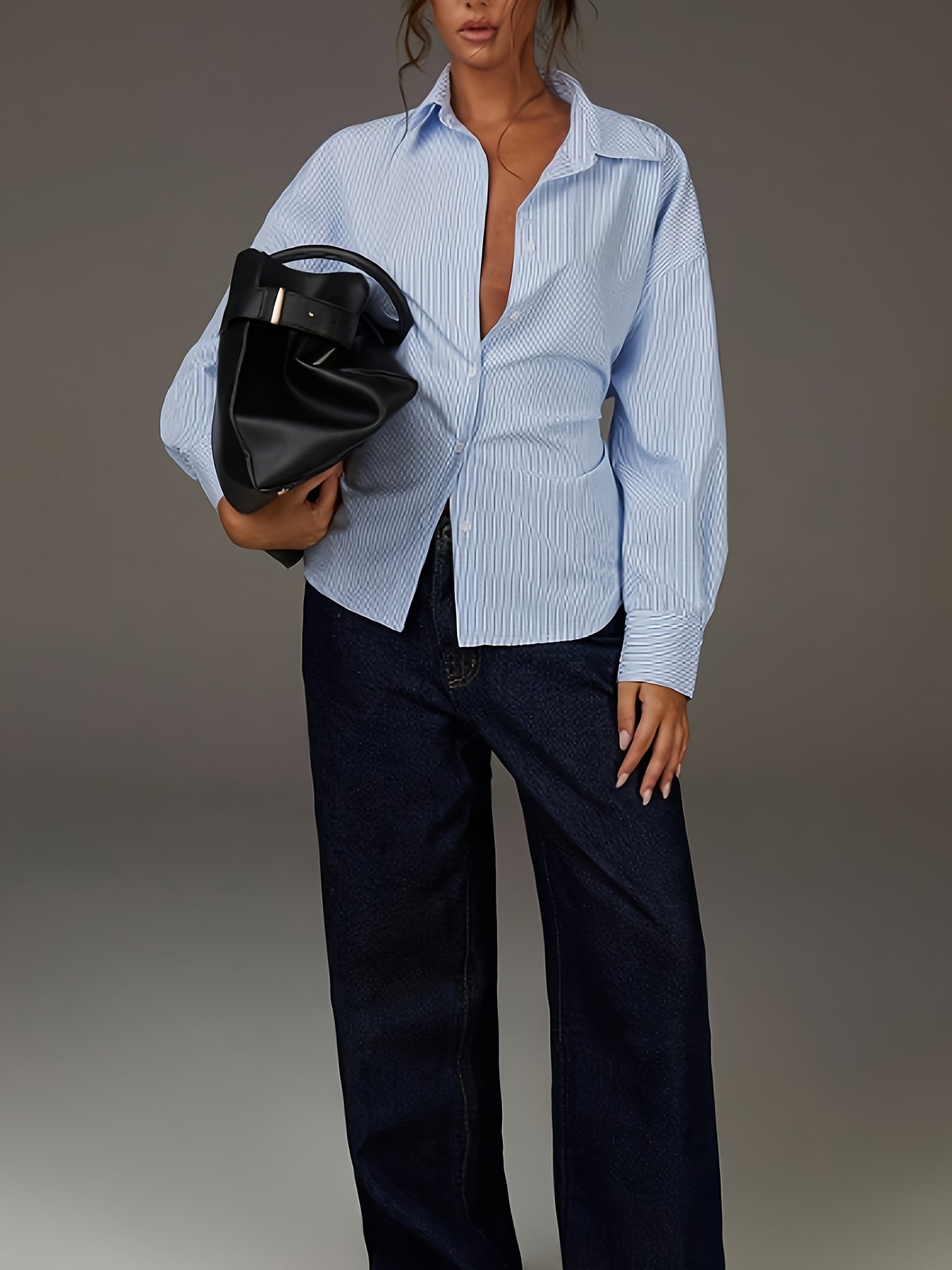 Chemise décontractée à rayures pour femme, grande taille