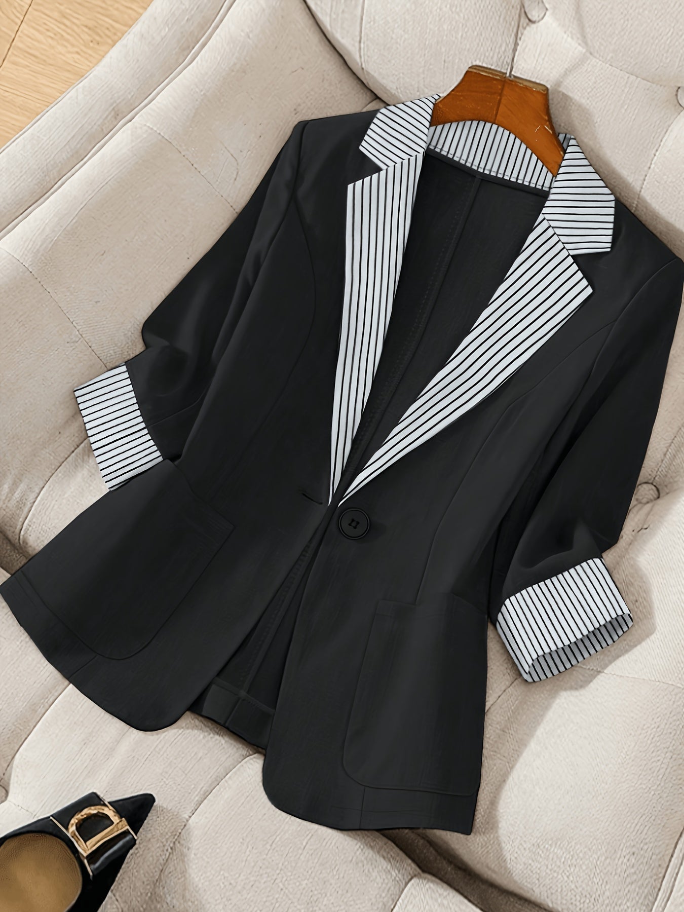 Blazer à manches longues rayées, taille grande