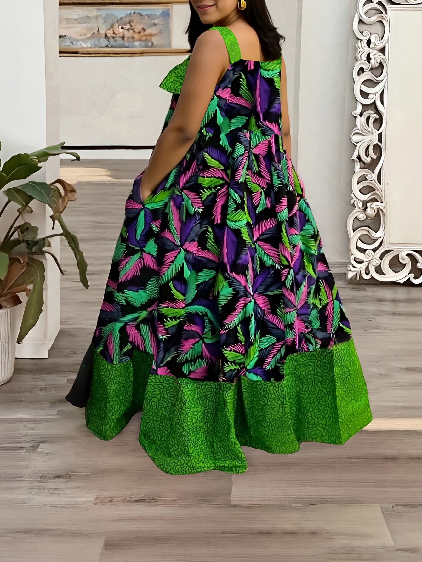 Robe Décontractée Imprimée Sans Manches, style Africain