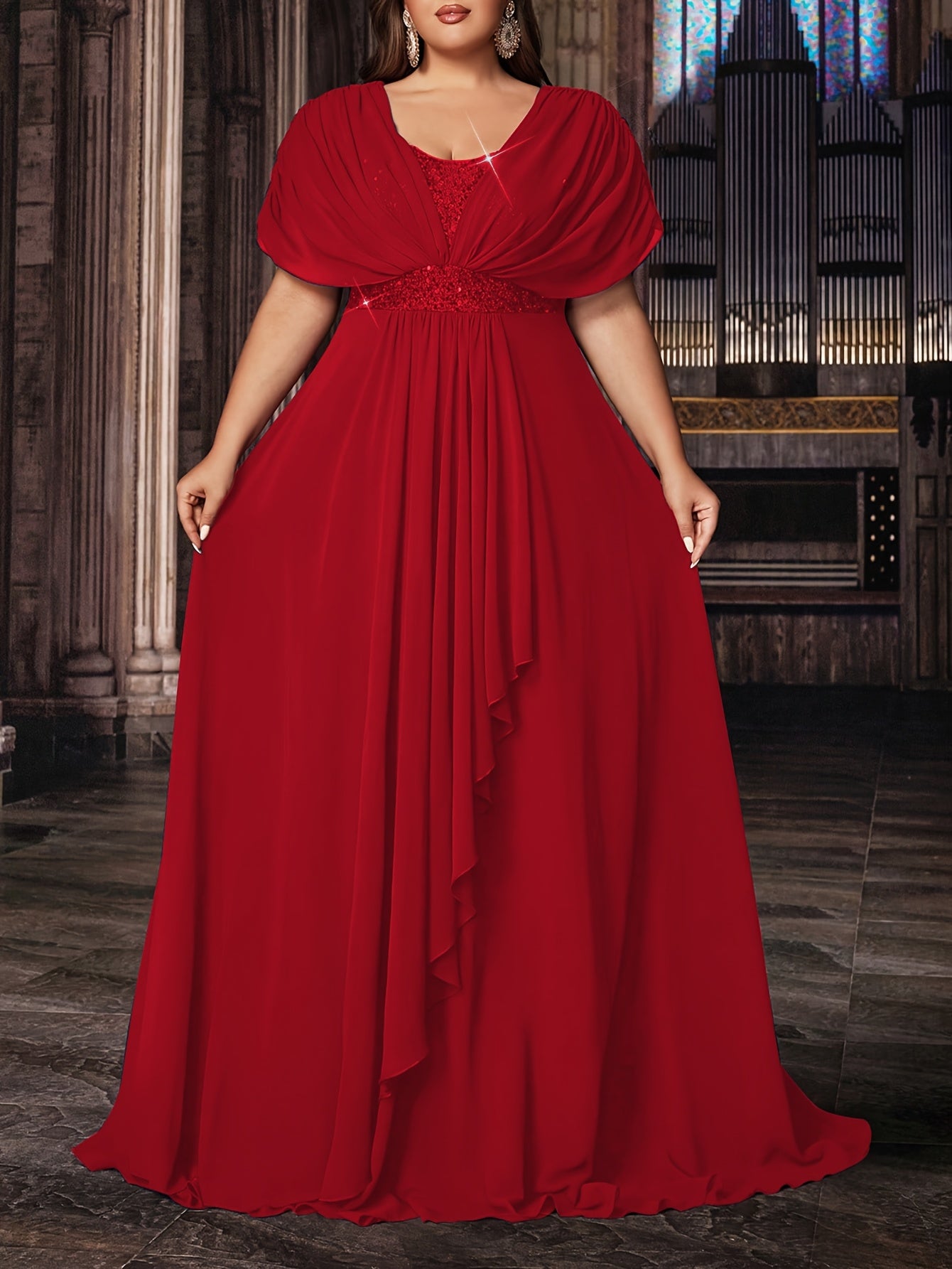 Robe de Soirée Élégante en Mousseline de Soie à Sequins - Grande Taille