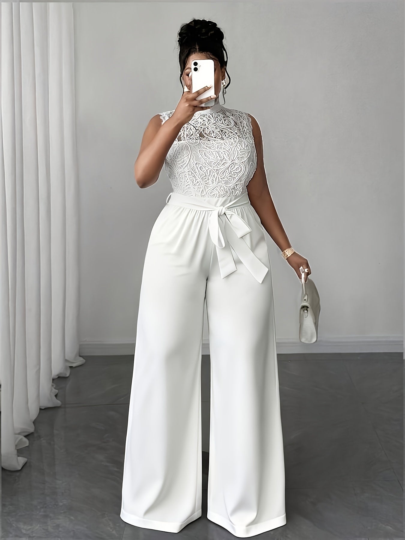 Combinaison femme élégant , col haute dentelle, Sans Manches