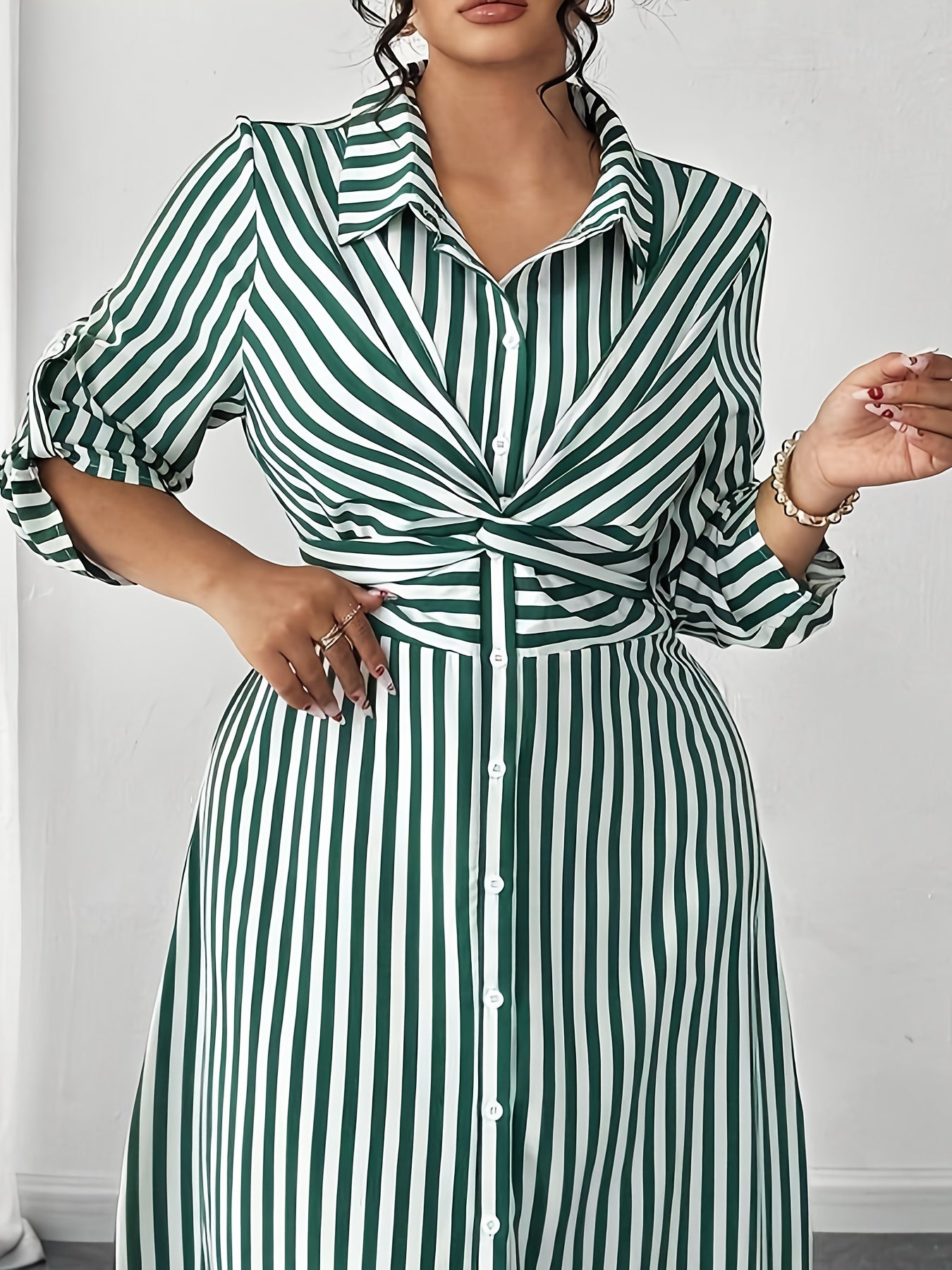 Robe Chemise rayée grande taille pour femme avec nœud, Mode Plus Size