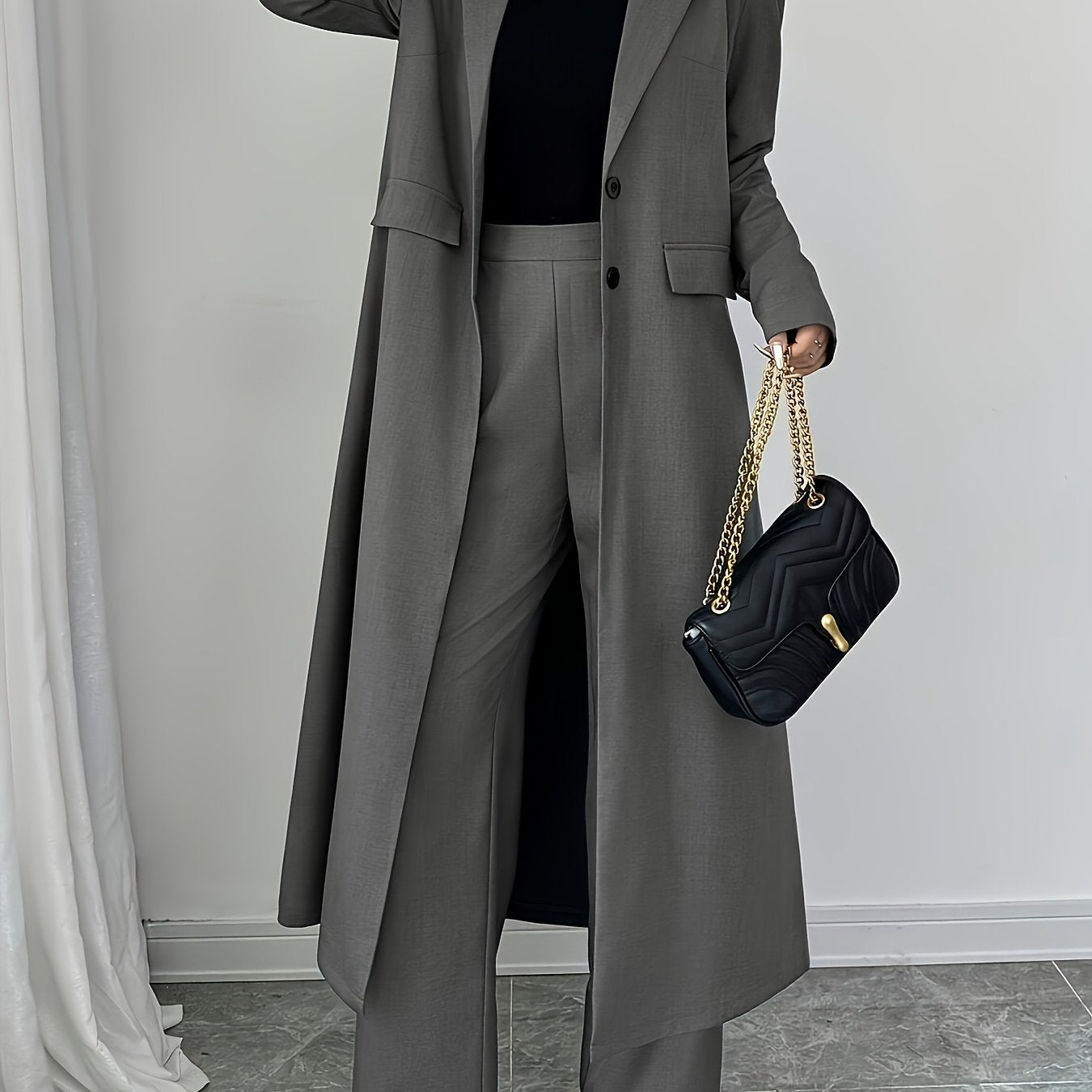 Blazer Long Uni pour femme grande taille ,et pantalon à pince large