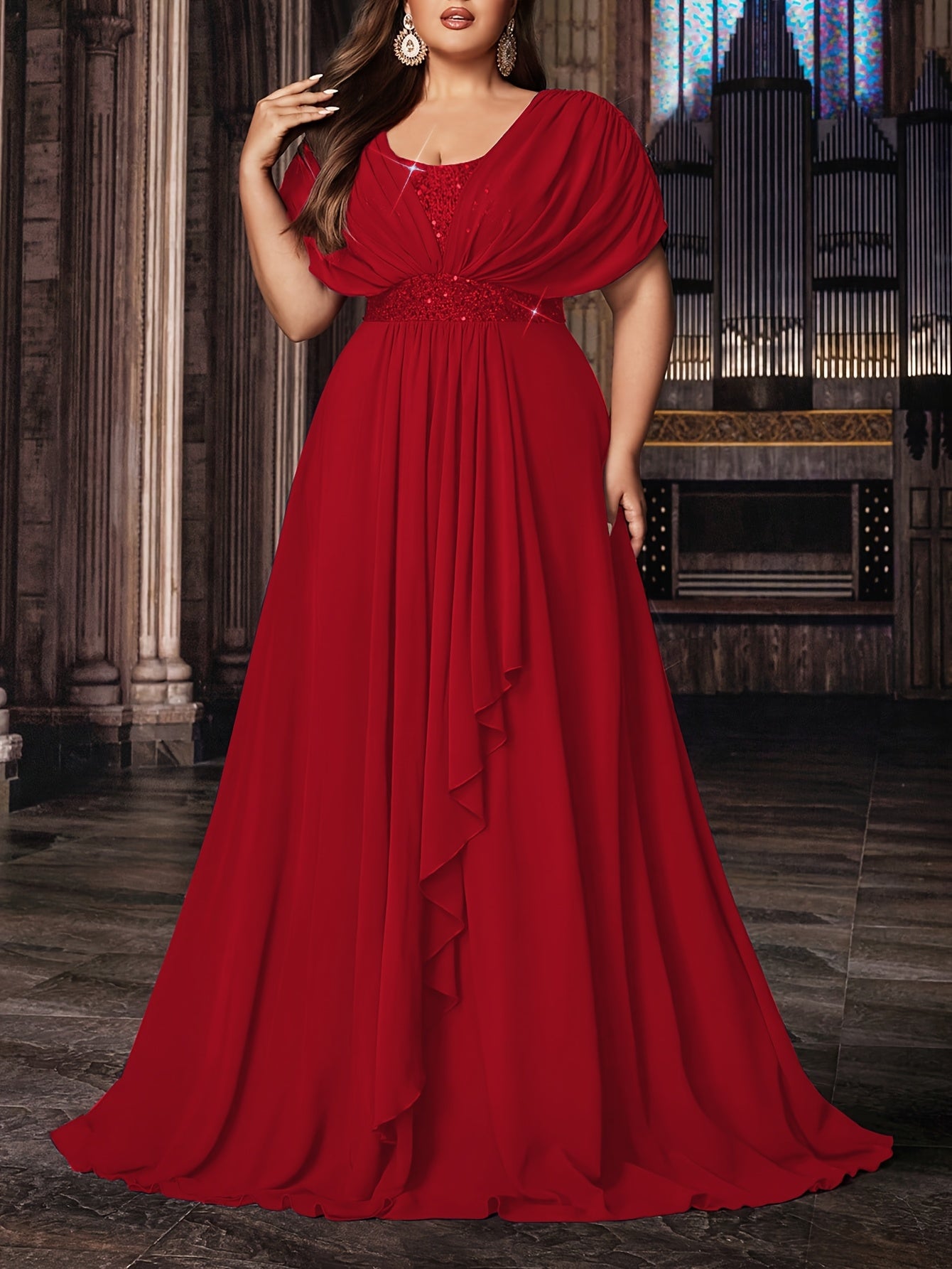 Robe de Soirée Élégante en Mousseline de Soie à Sequins - Grande Taille