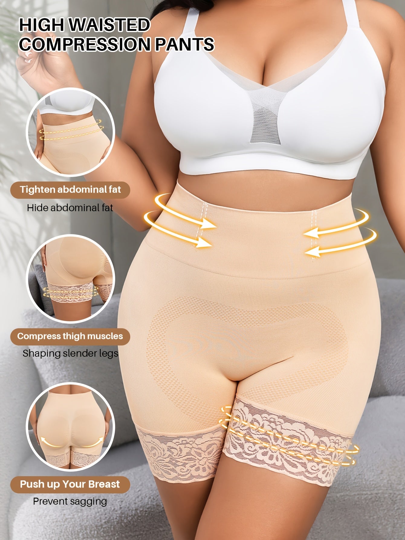 Short gainant taille haute dentelle sculptante push up
