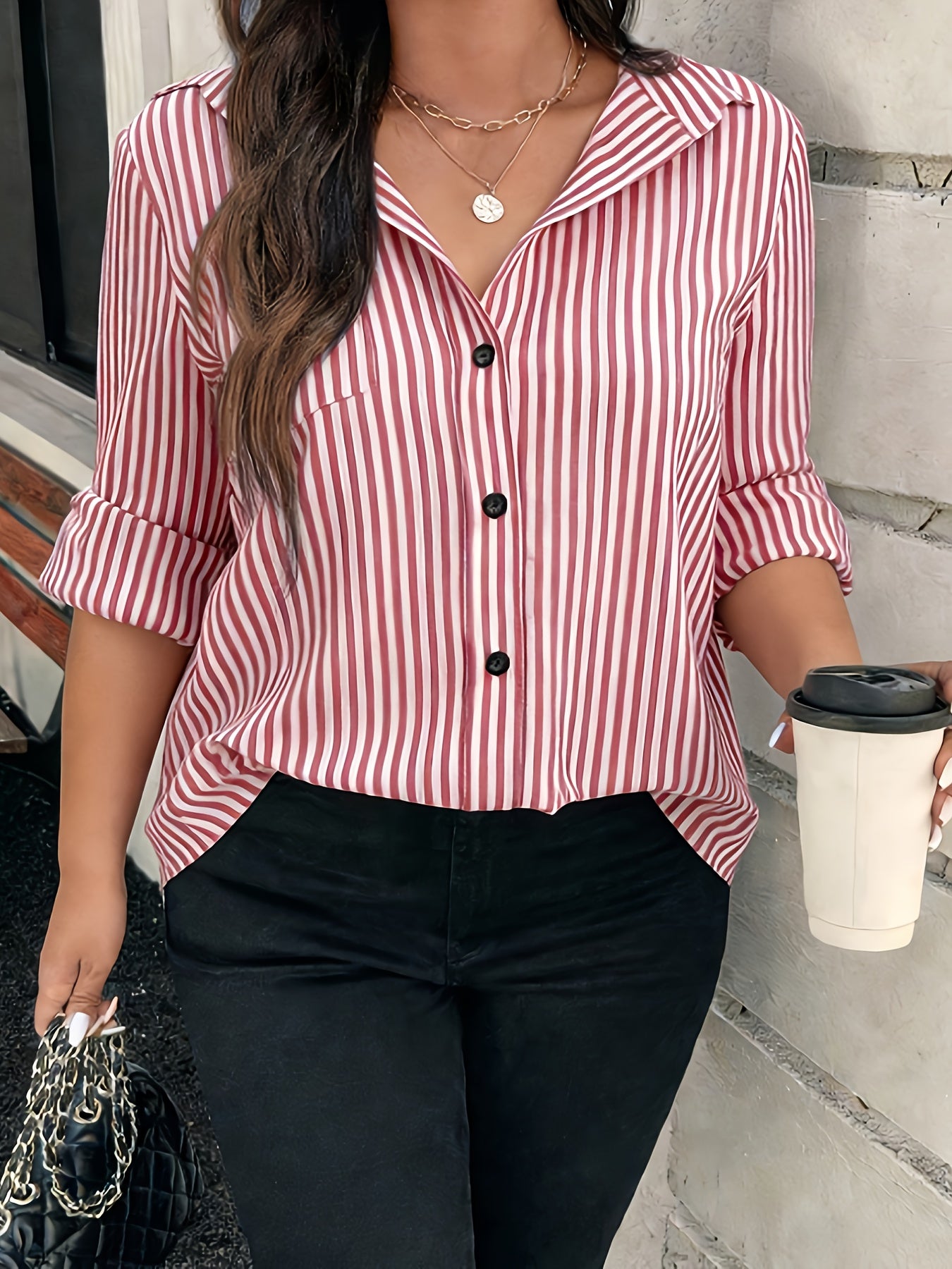 Chemise Rayée Anti- Plis Grande Taille