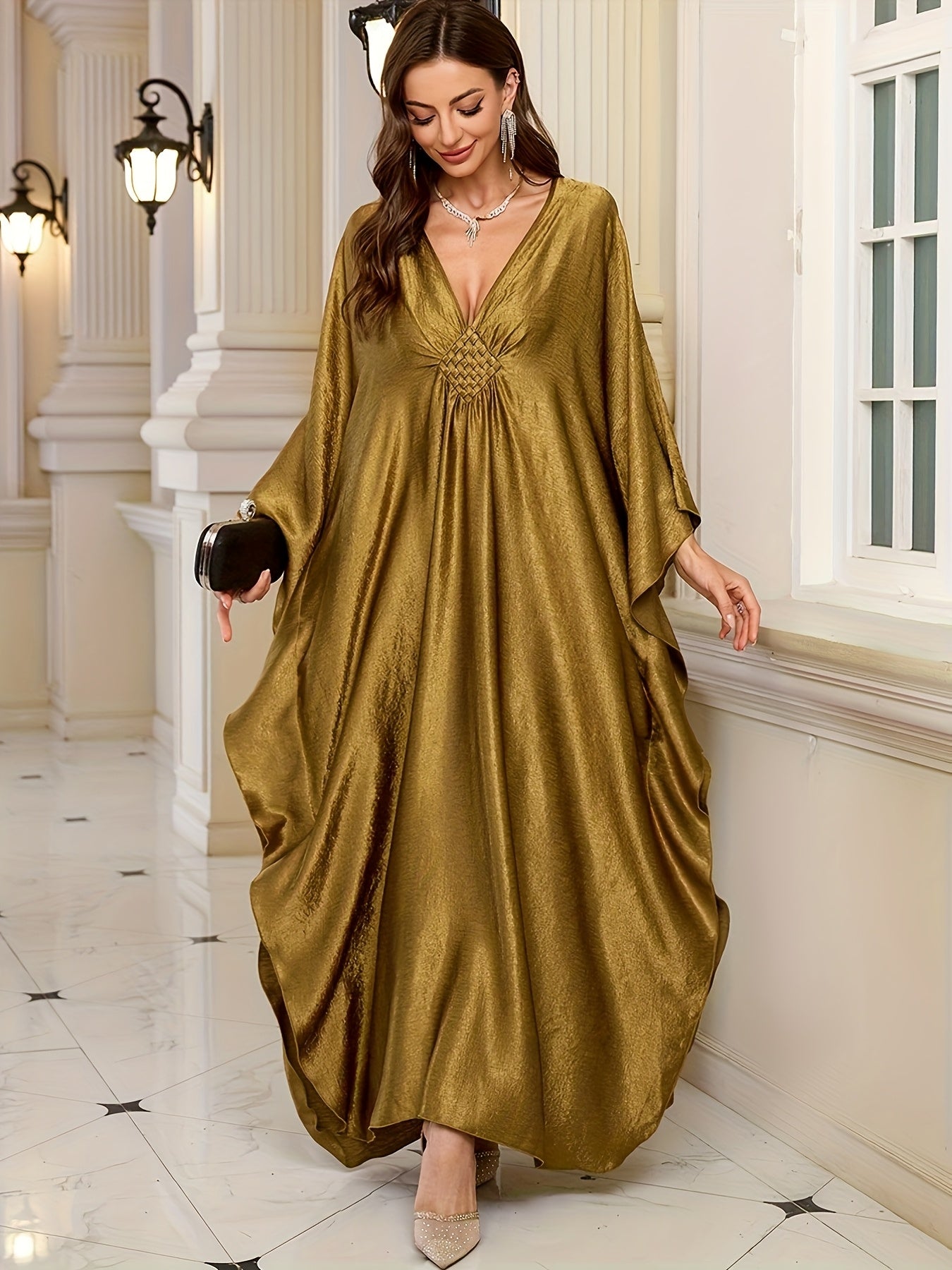 Robe Abaya Oversize Traditionnelle du Moyen-Orient en Champagne Doré pour Femmes