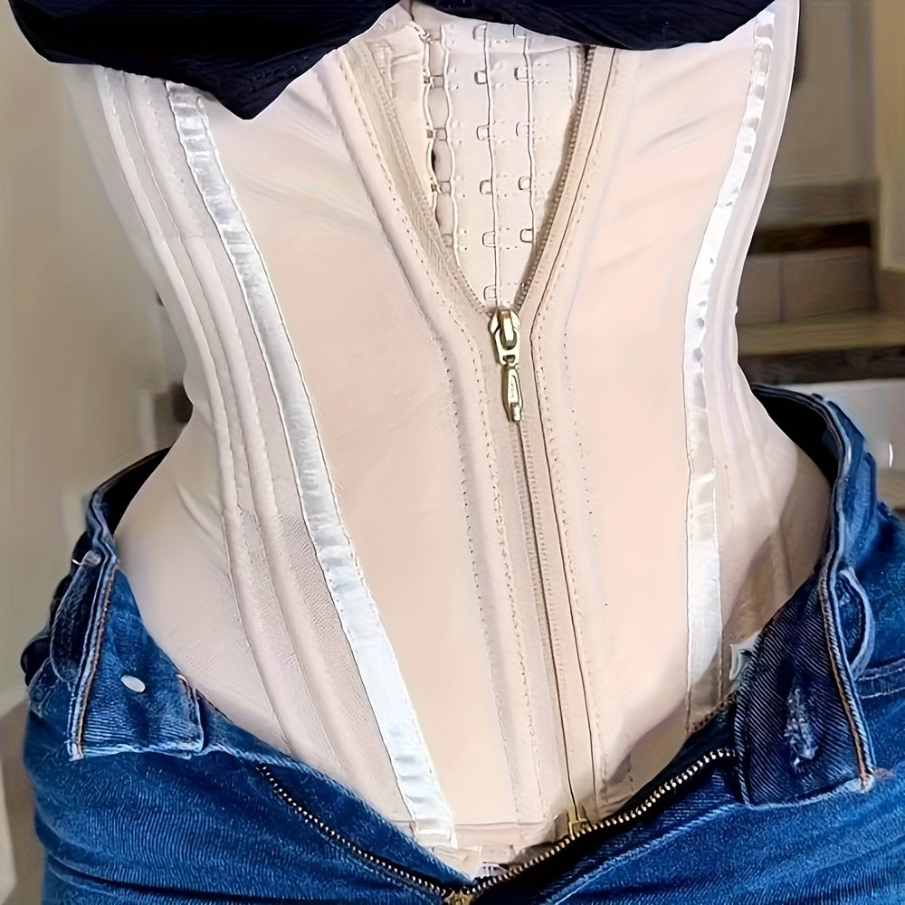 Ceinture abdominale élégante en latex blanc pour femmes , avec ouverture et fermeture à glissière.