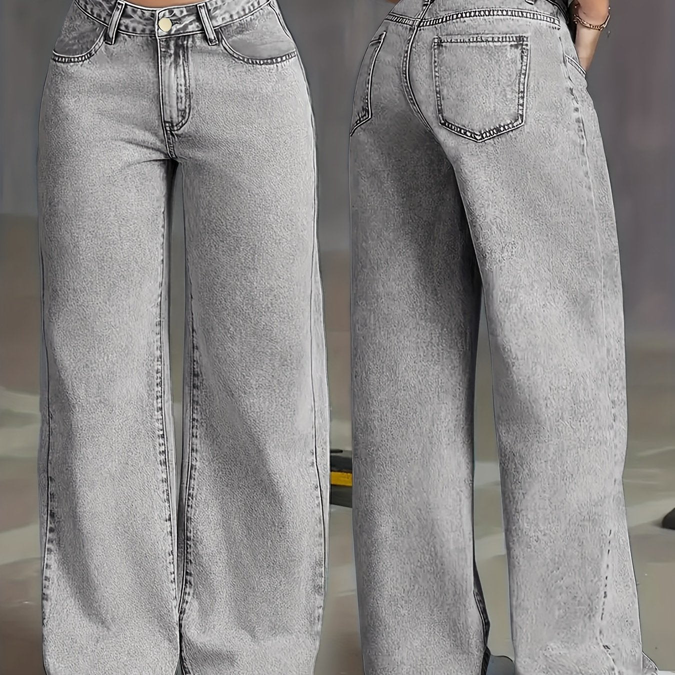 Jeans stretch jambes large avec Poches, en Denim Gris lavé.