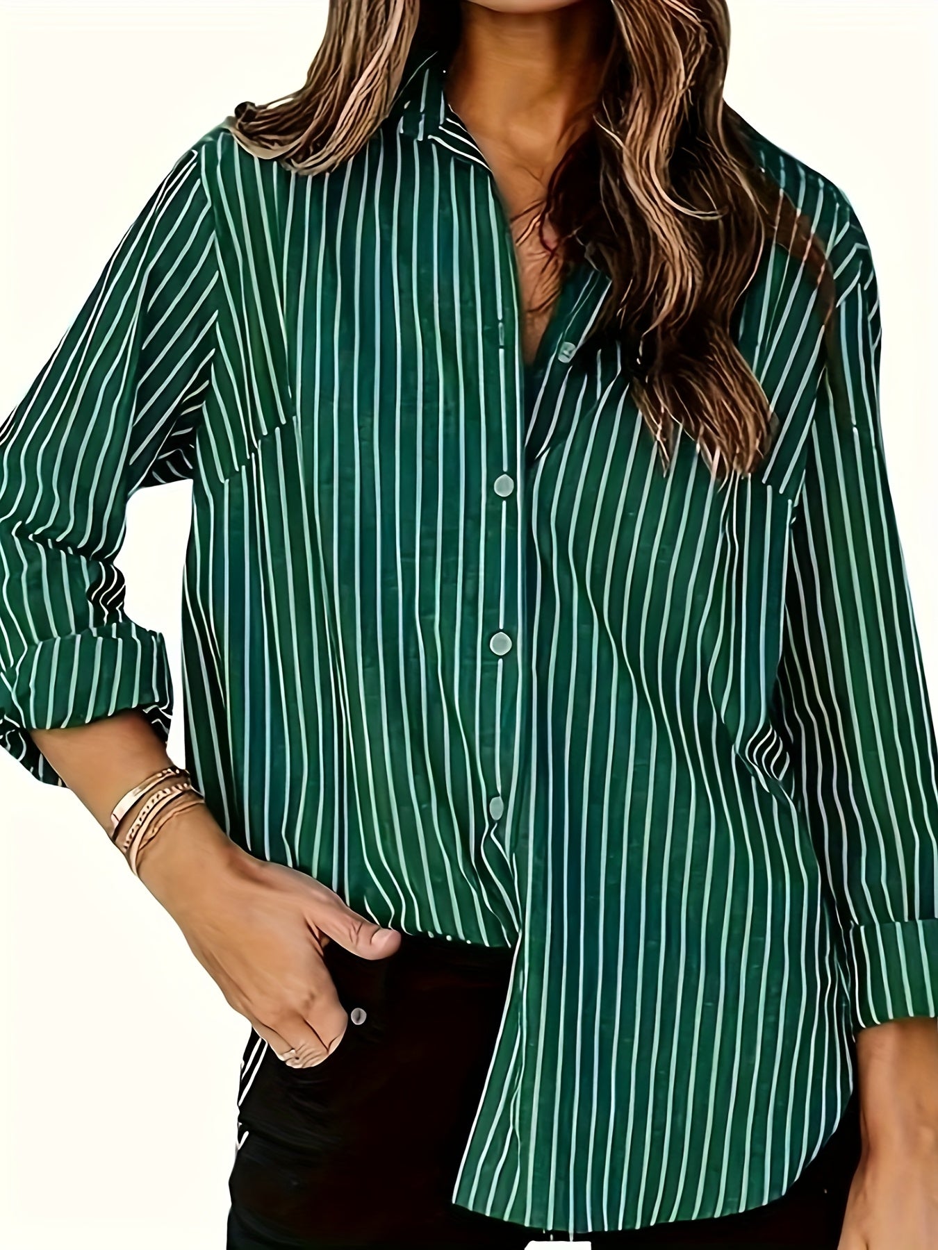 Chemise élégante à rayures pour femme ,manches Longues