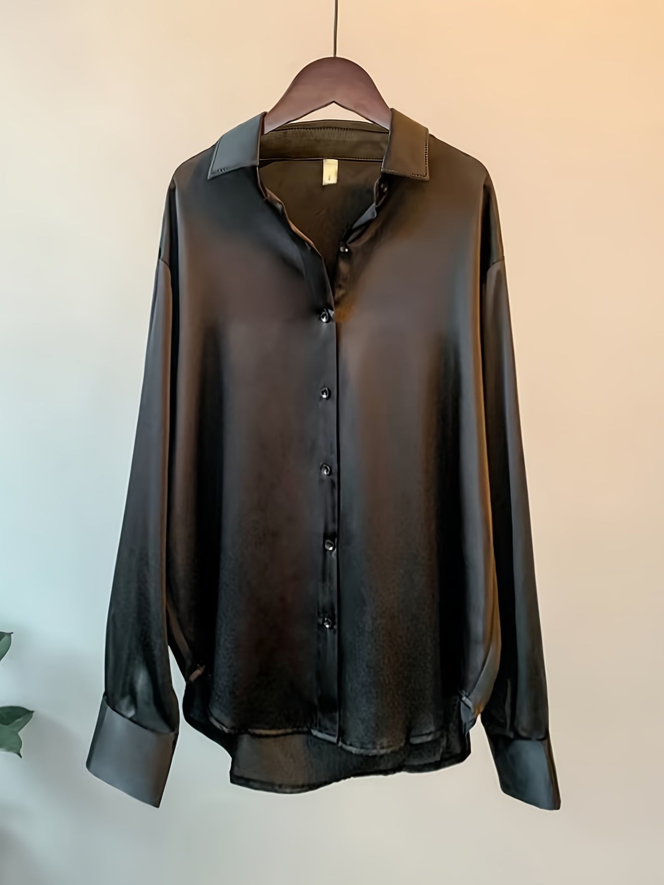 Chemise Décontractée en satin grande taille, pour femme ,à manches longues.