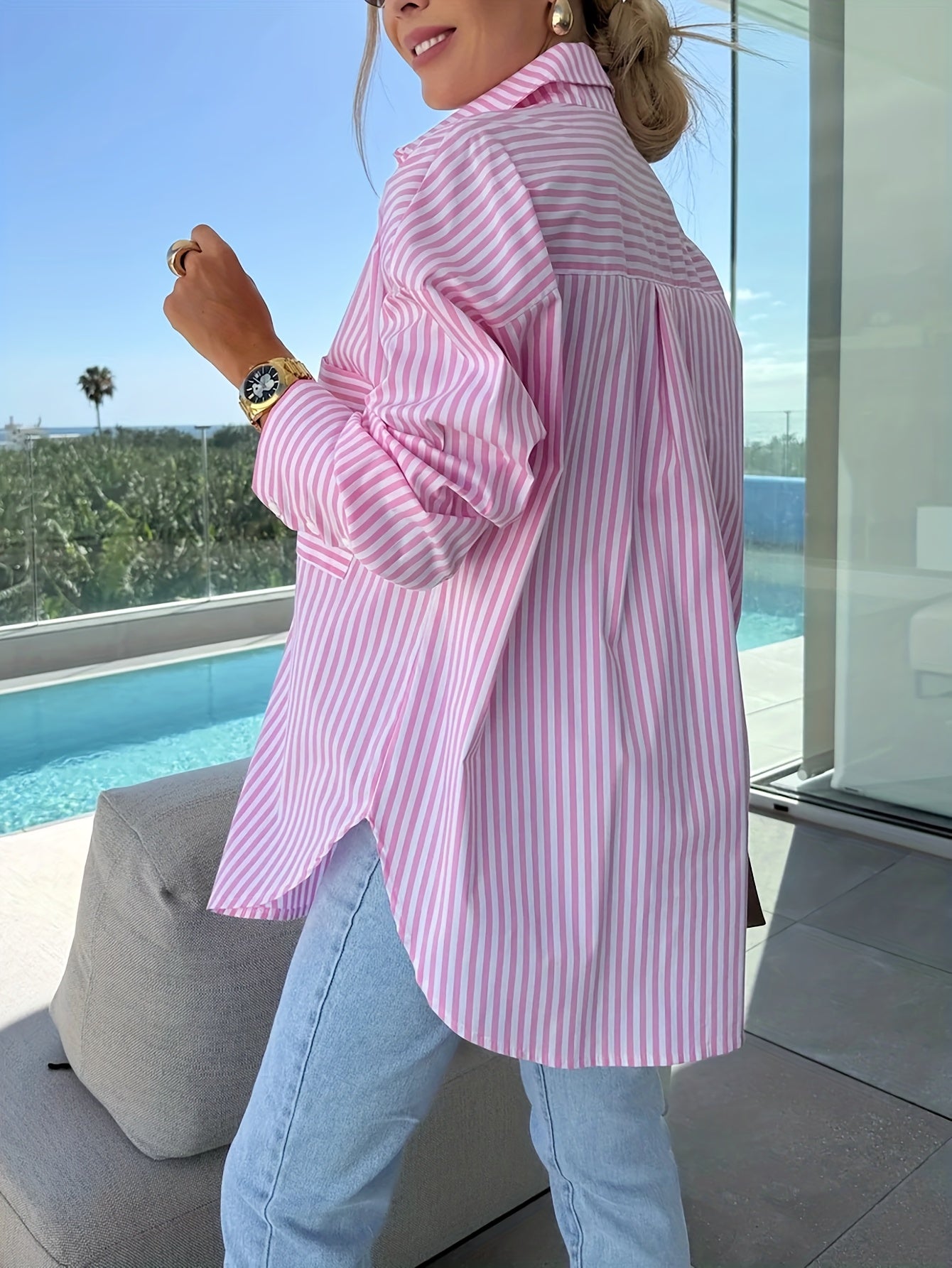 Chemise rayée décontractée Grande Taille