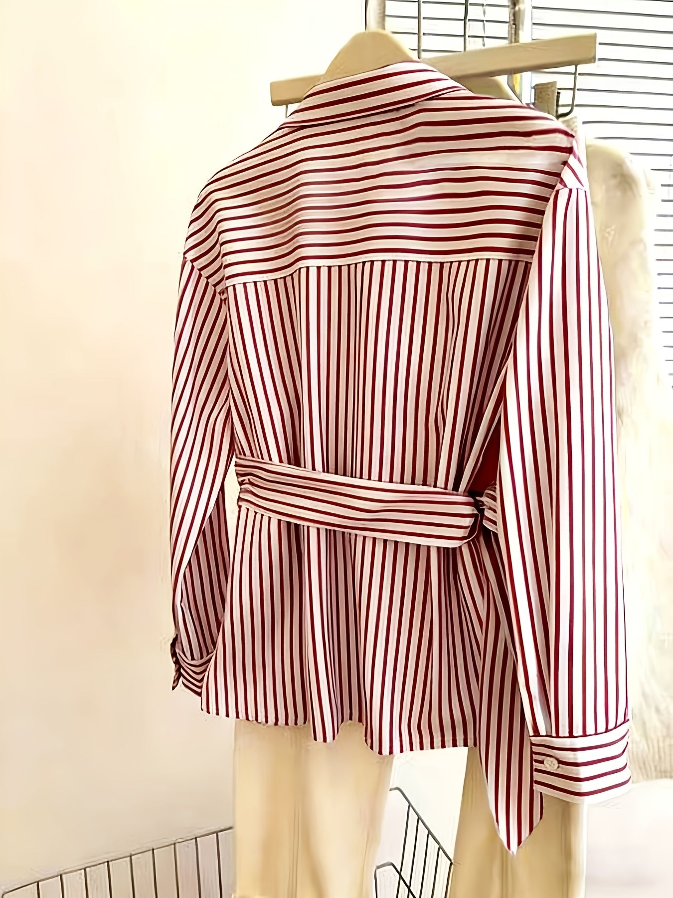 Grande Taille - Chemise à Rayures et Nœud Papillon Croisés Style Français