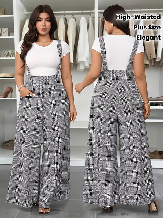 Salopette à bretelles taille haute réglable avec poches, 1 pièce, coupe droite, grande taille, imprimée