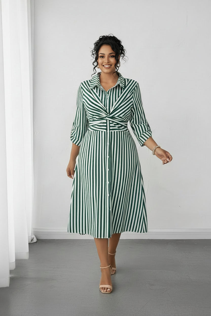 Robe Chemise rayée grande taille pour femme avec nœud, Mode Plus Size