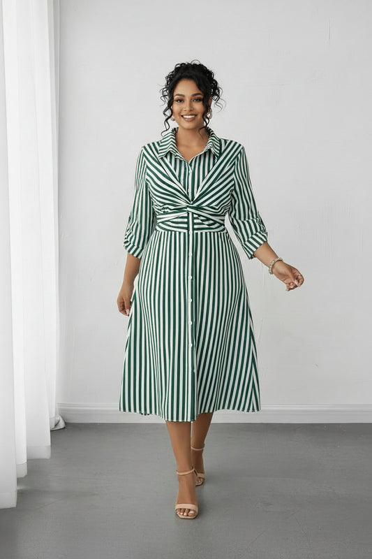 Robe Chemise rayée grande taille pour femme avec nœud, Mode Plus Size