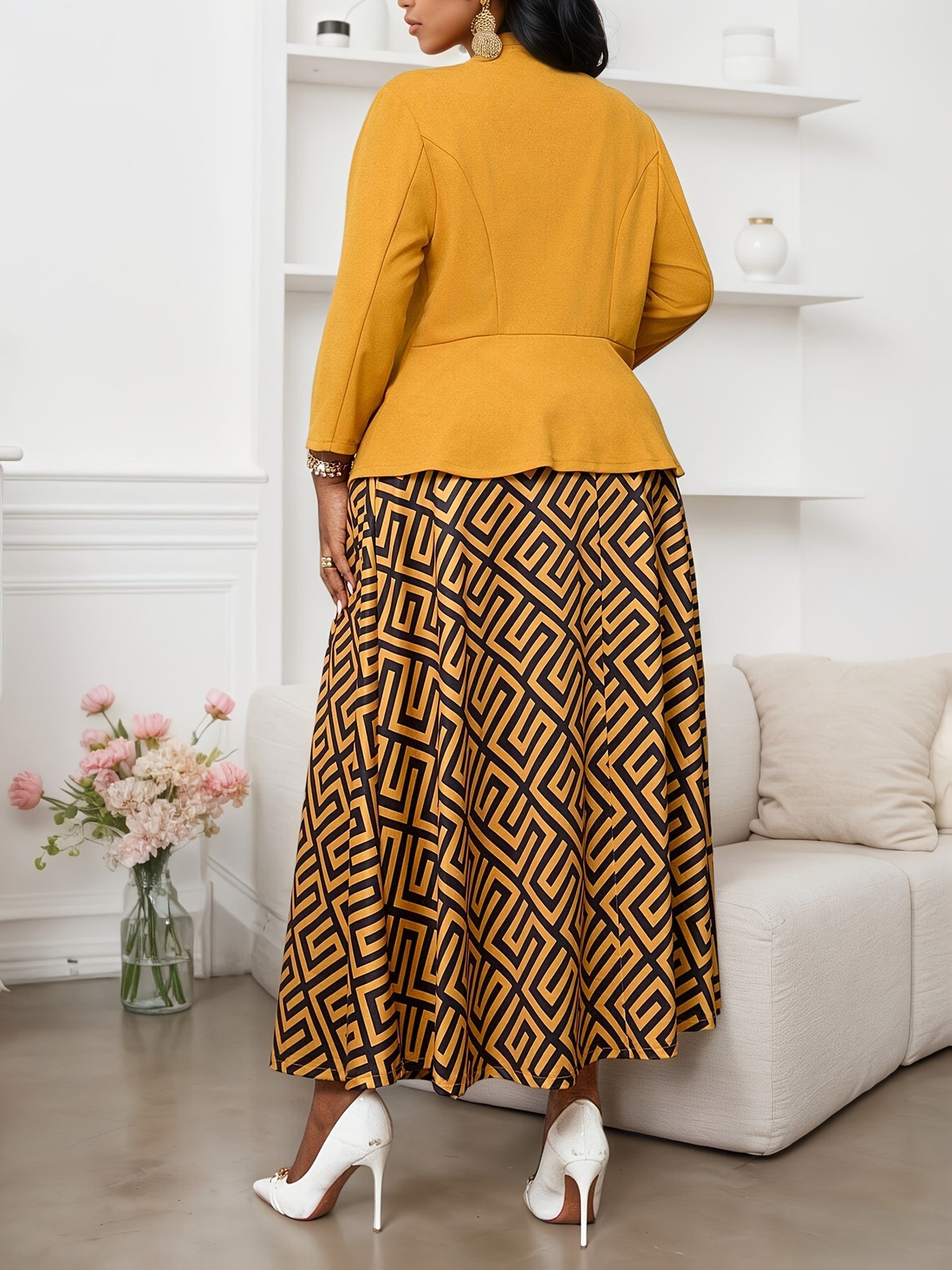 Veste cardigan élégante à manches longues pour femme grande taille + Robe longue sans manches à col rond et taille cintrée