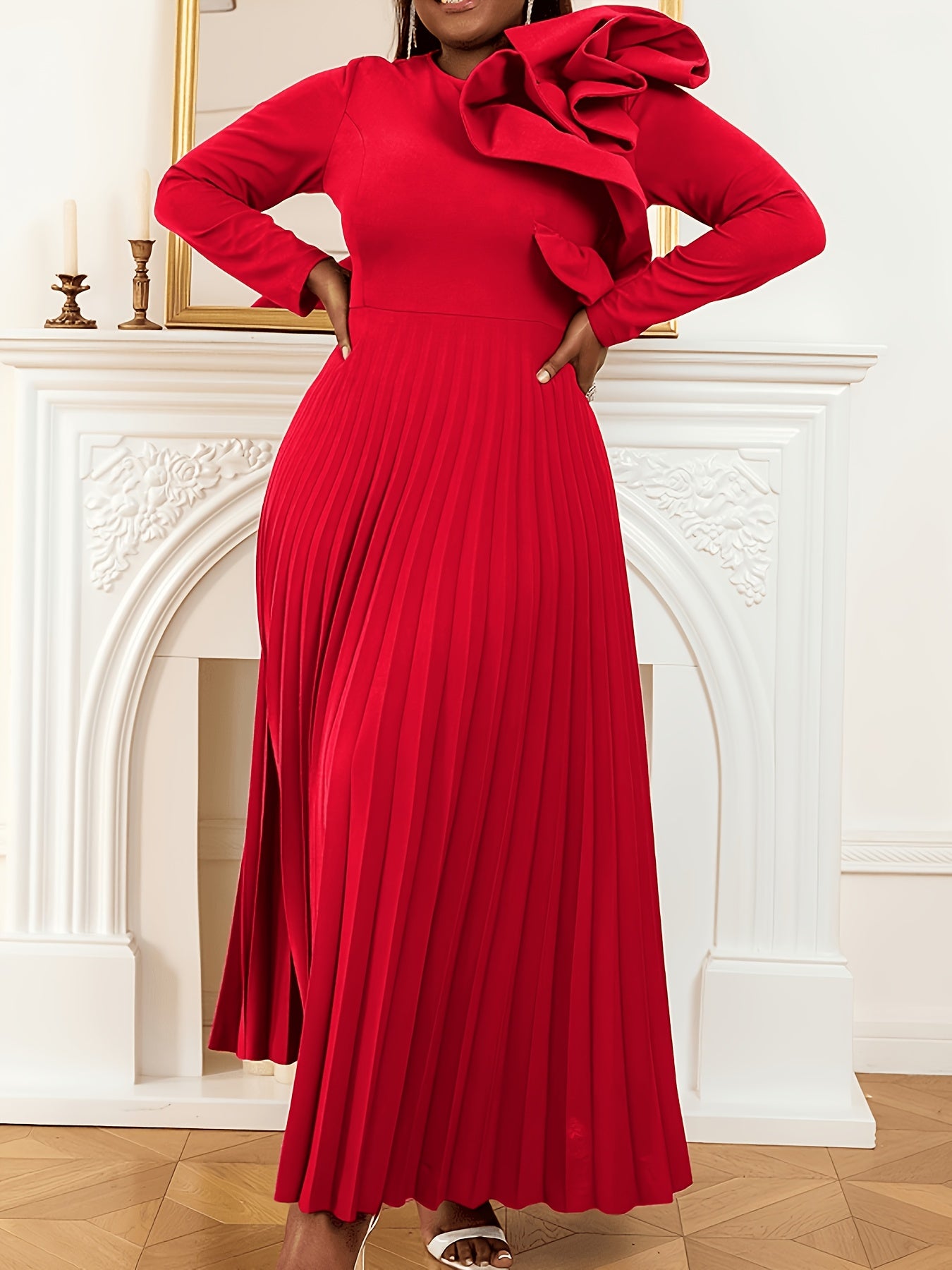 Grande Taille - Grande Taille - Une Robe Longue Exagérée à Volants et Plissée en Trois Dimensions pour Femmes, Idéale pour les Soirées, les Rendez-vous et les Fêtes
