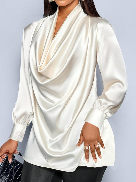 Longue tunique , col drapé en satin. Grande taille