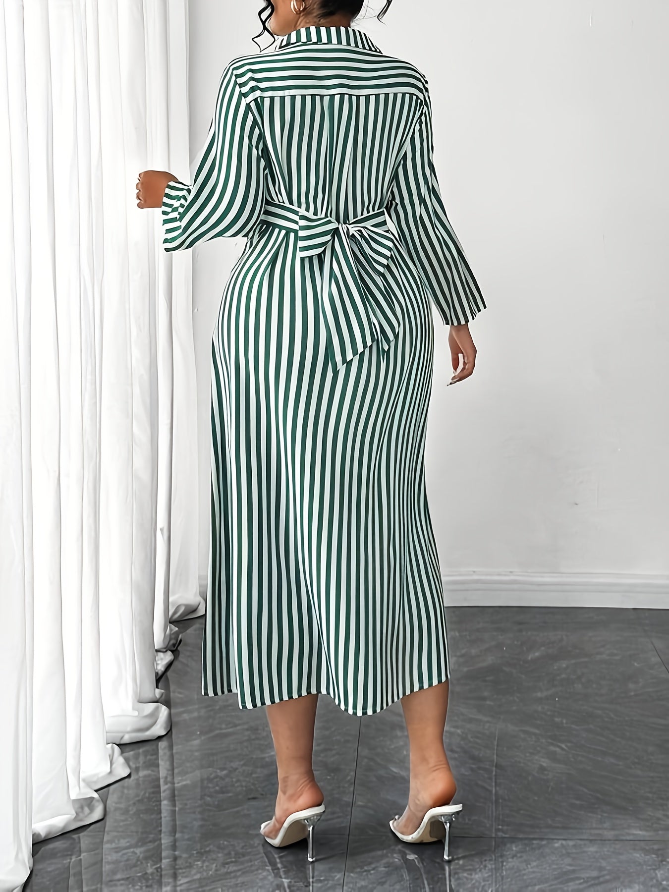 Robe Chemise rayée grande taille pour femme avec nœud, Mode Plus Size