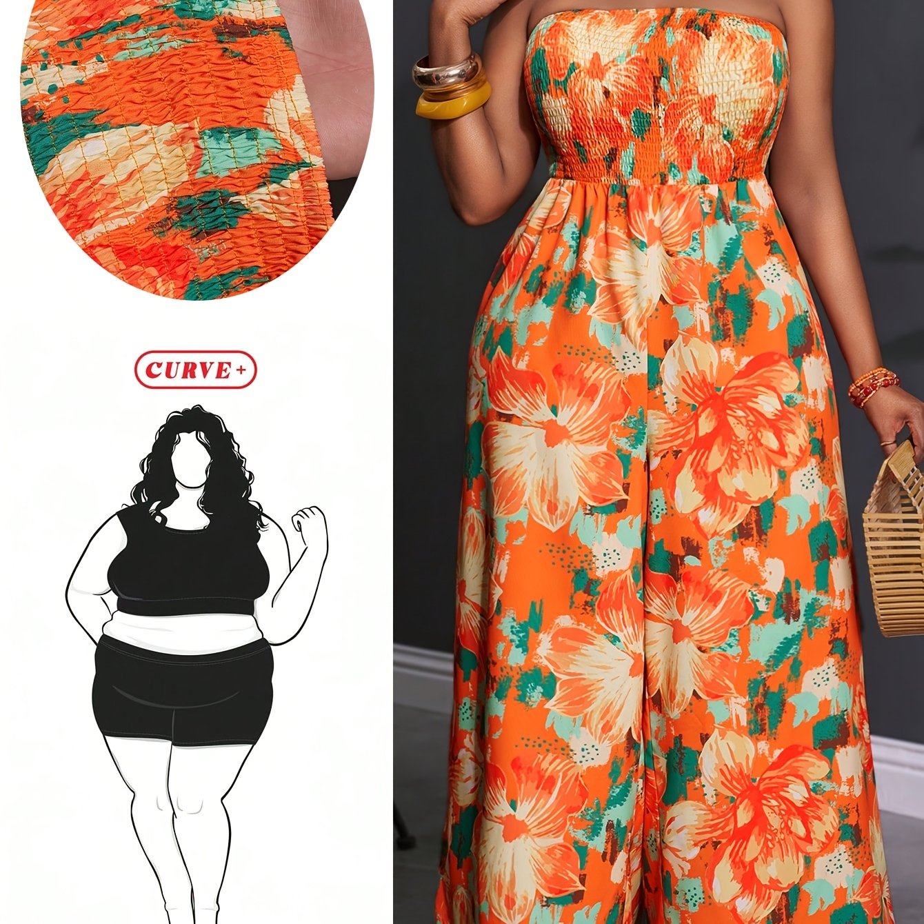Combinaison grande taille pour femmes, design dos ouvert, motif Imprimé floral, pantalon décontracté sans manches taille haute