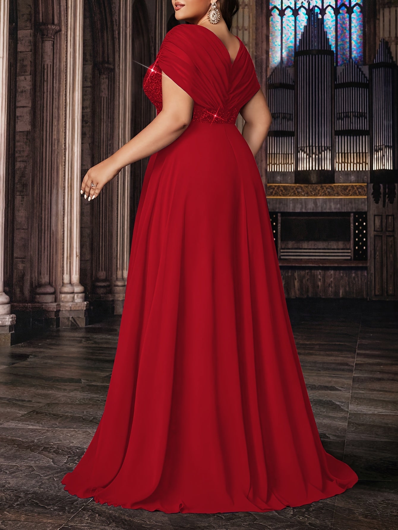 Robe de Soirée Élégante en Mousseline de Soie à Sequins - Grande Taille