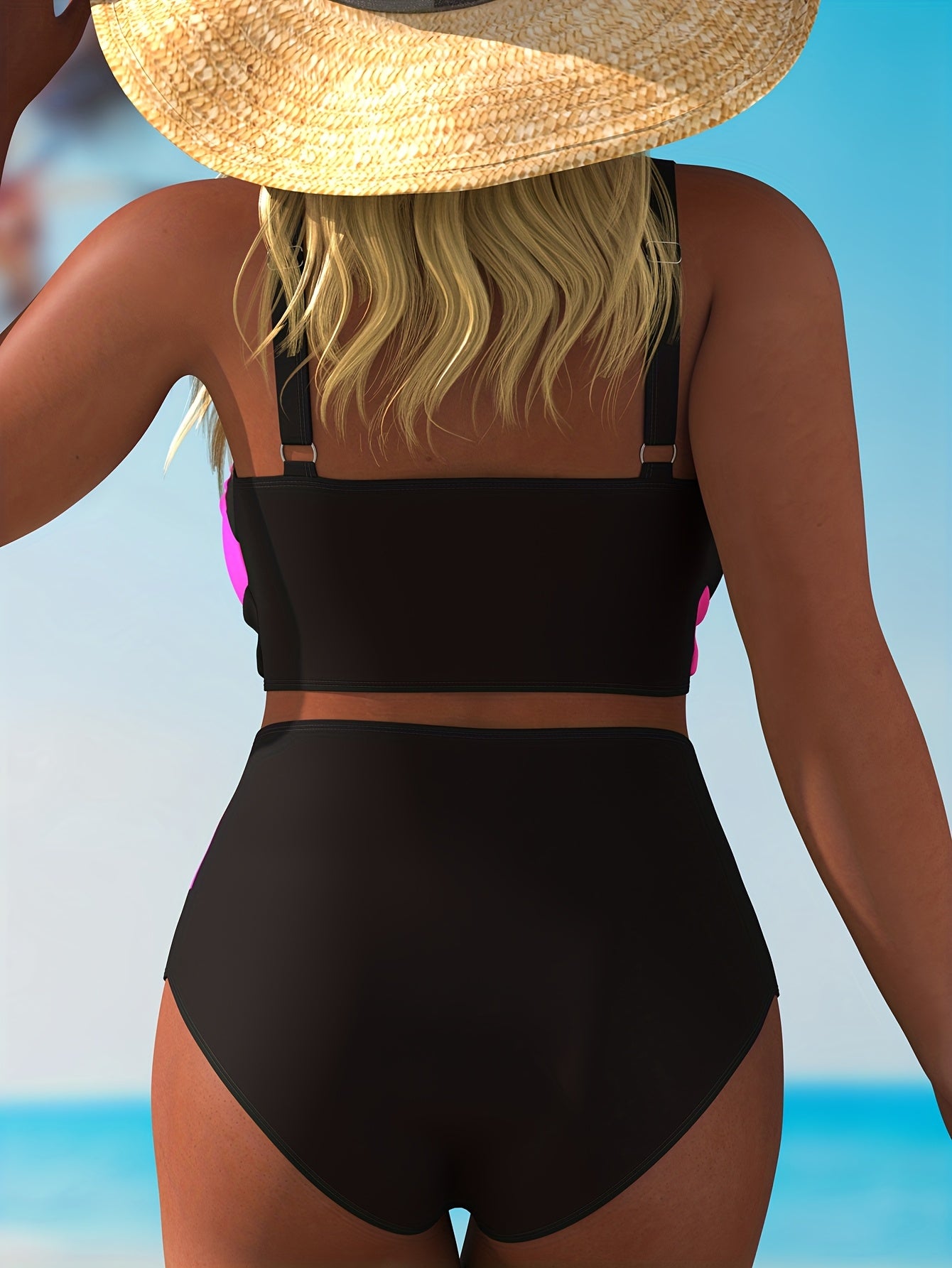 Ensemble bikini grande taille pour femmes, contrasté, froncé, à bretelles croisées et très extensible