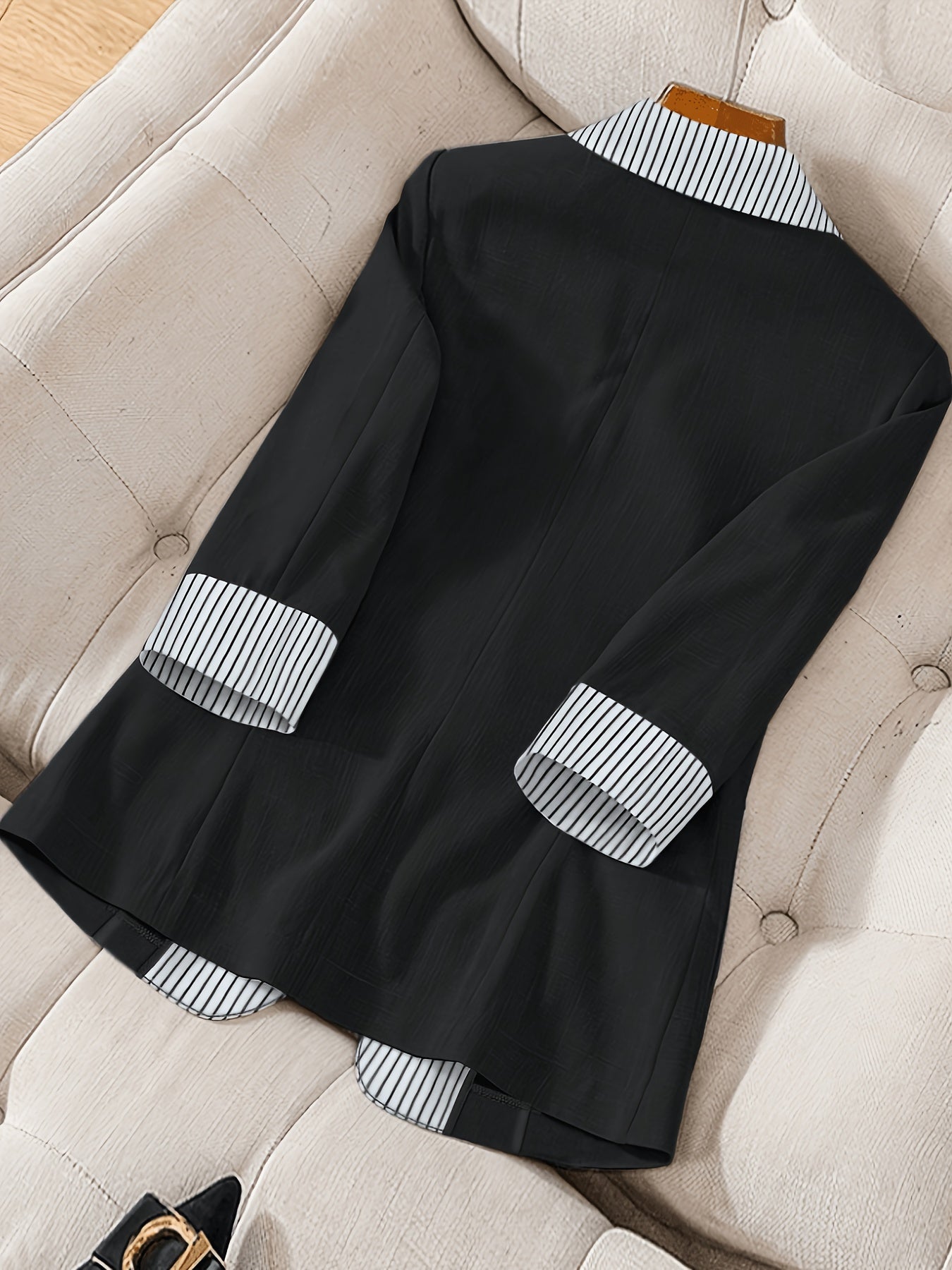 Blazer à manches longues rayées, taille grande