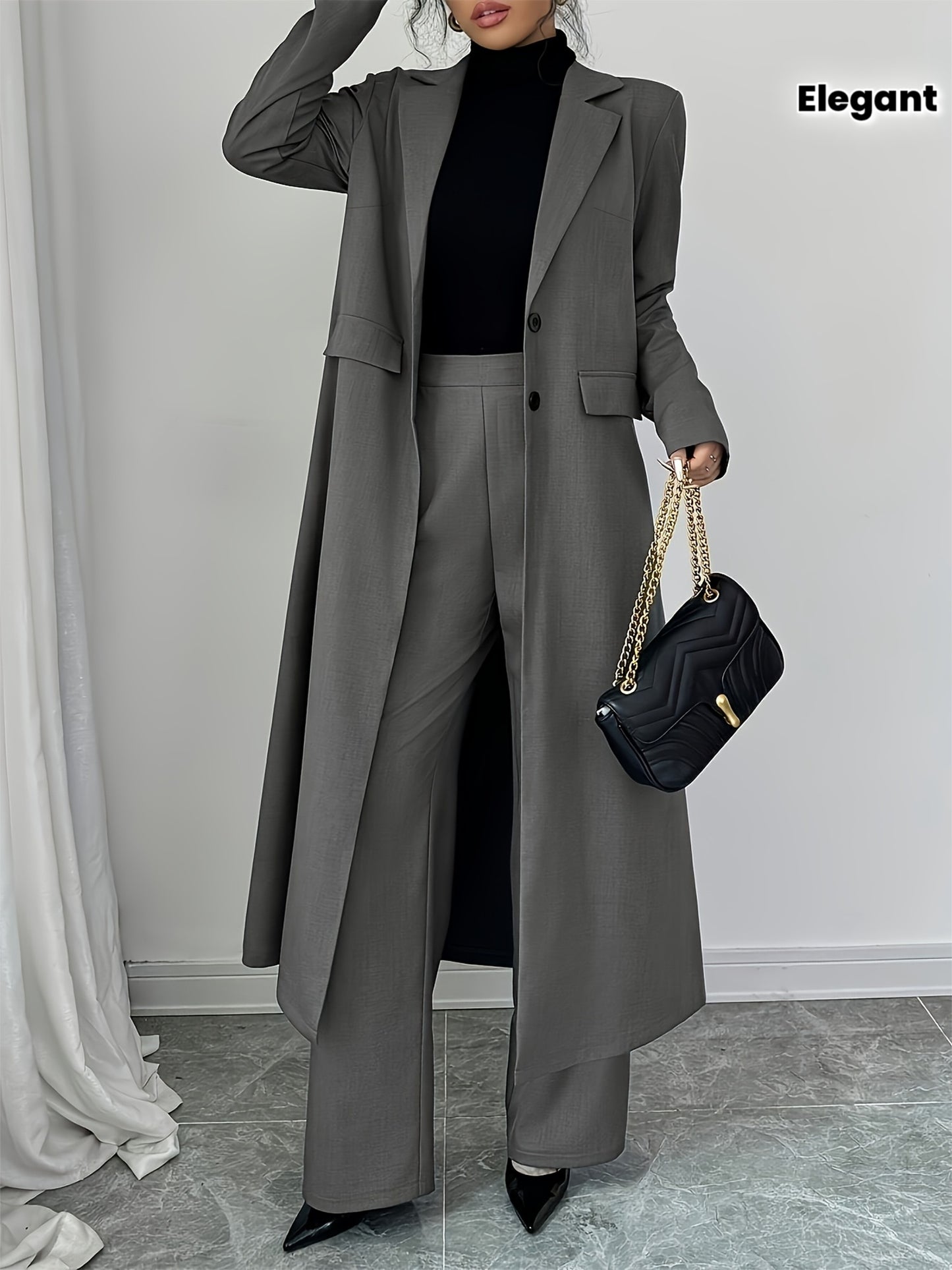 Blazer Long Uni pour femme grande taille ,et pantalon à pince large