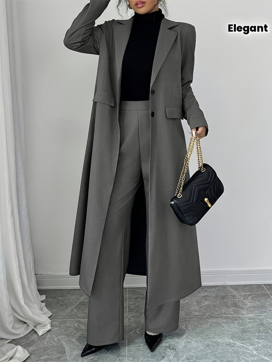 Blazer Long Uni pour femme grande taille ,et pantalon à pince large