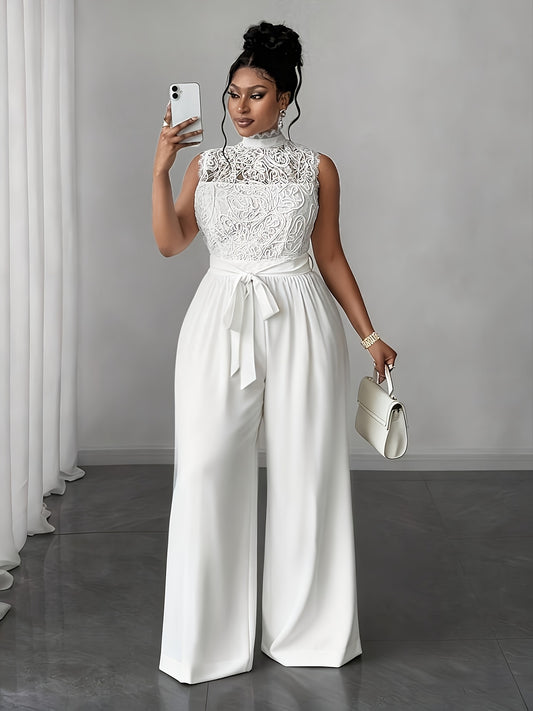 Combinaison femme élégant , col haute dentelle, Sans Manches